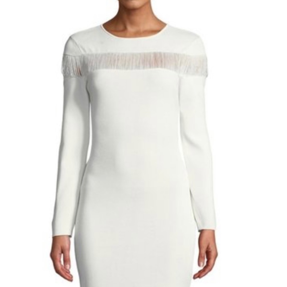 Sachin and Babi White body con fringe dress